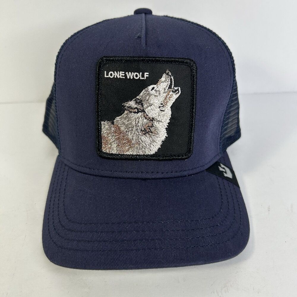 Goorin Bros Lone Wolf Hat Navy Blue Trucker Hat The Farm OSFM NWT